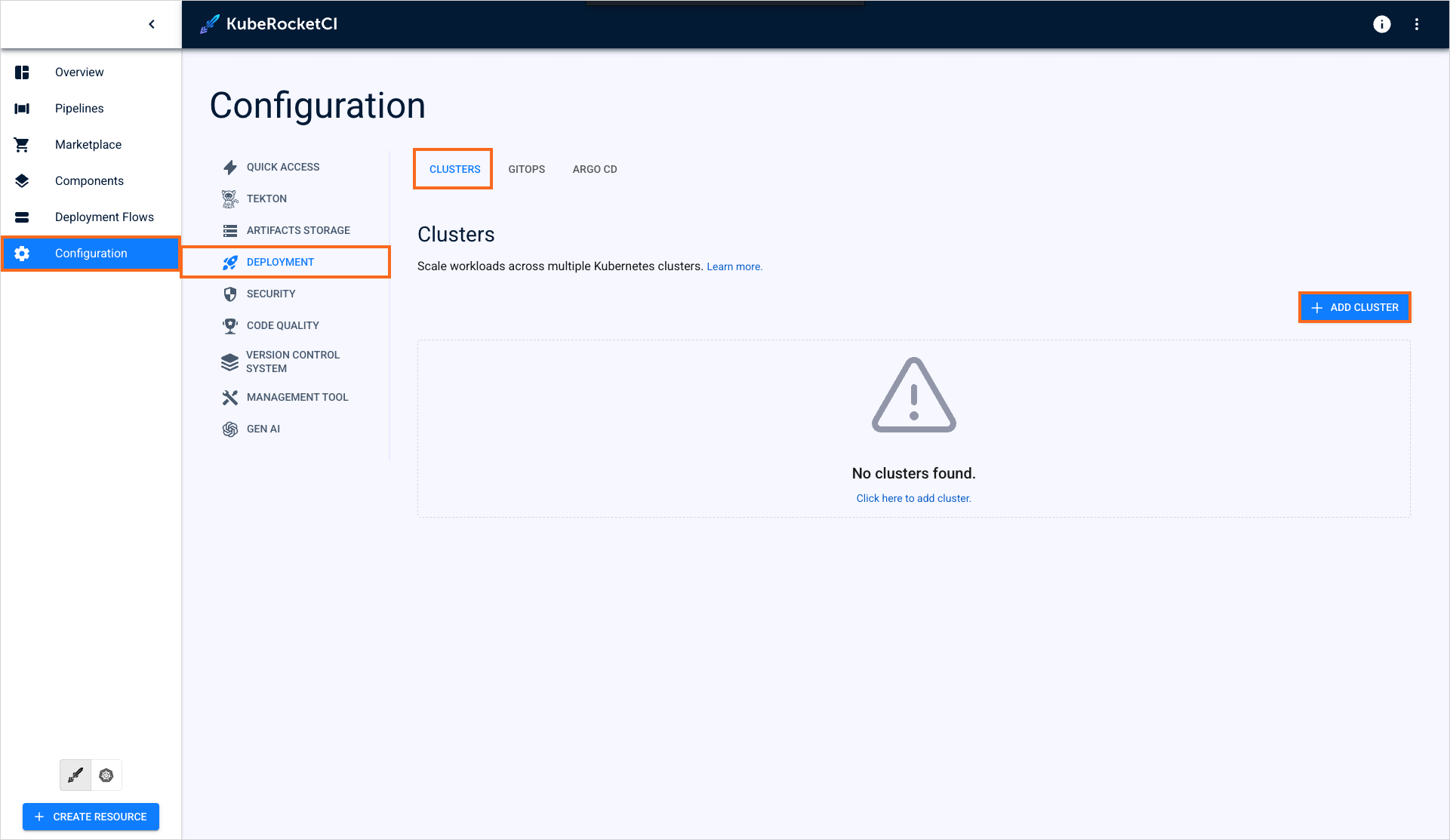 Clusters menu