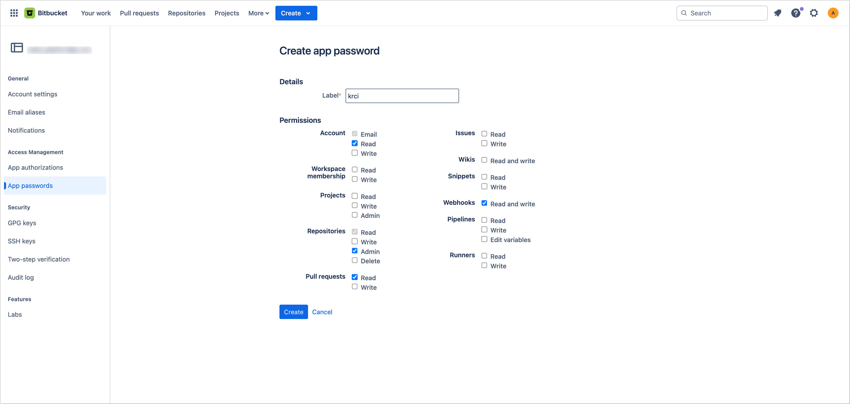 App password permissions