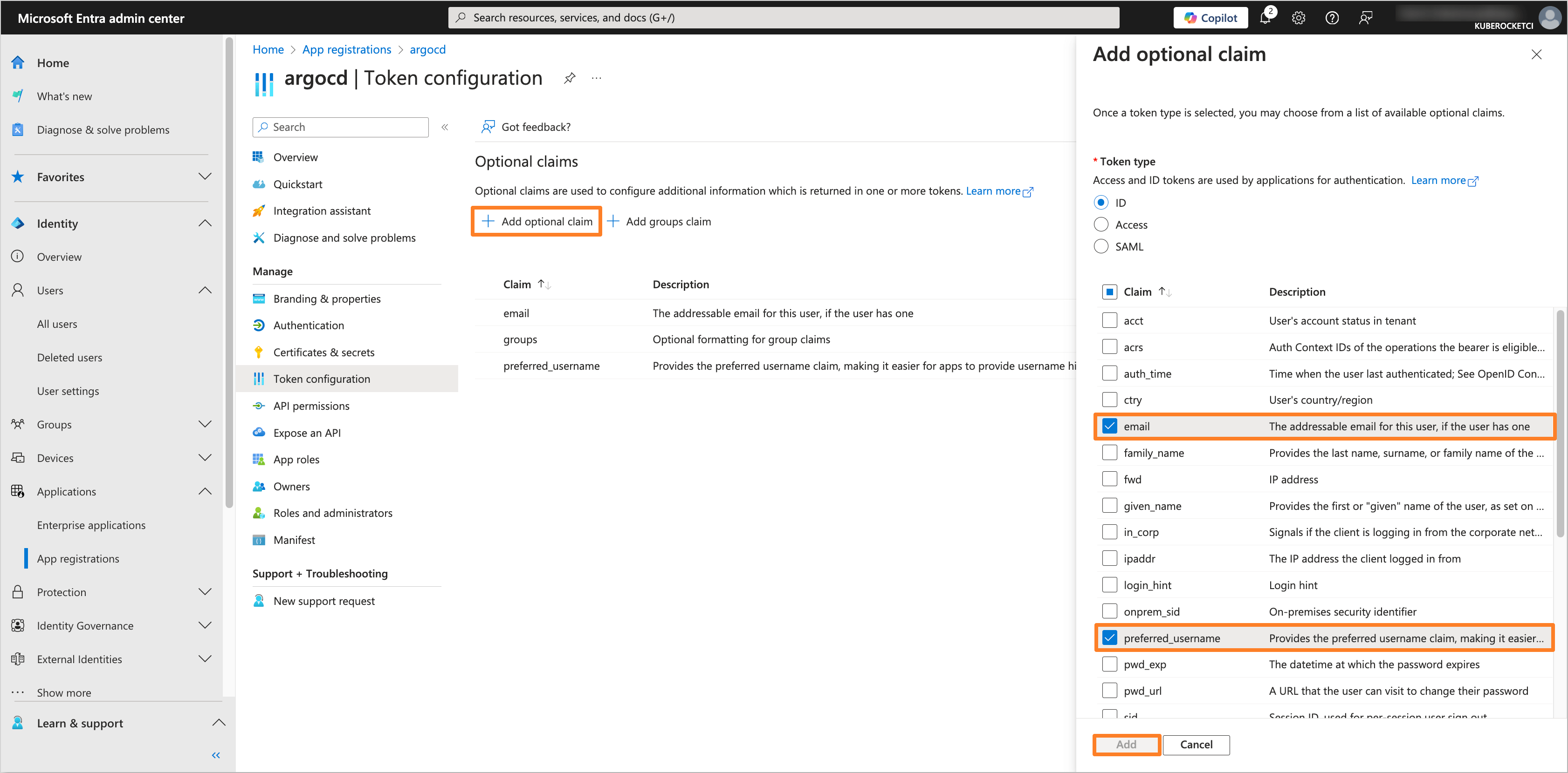 Token configuration