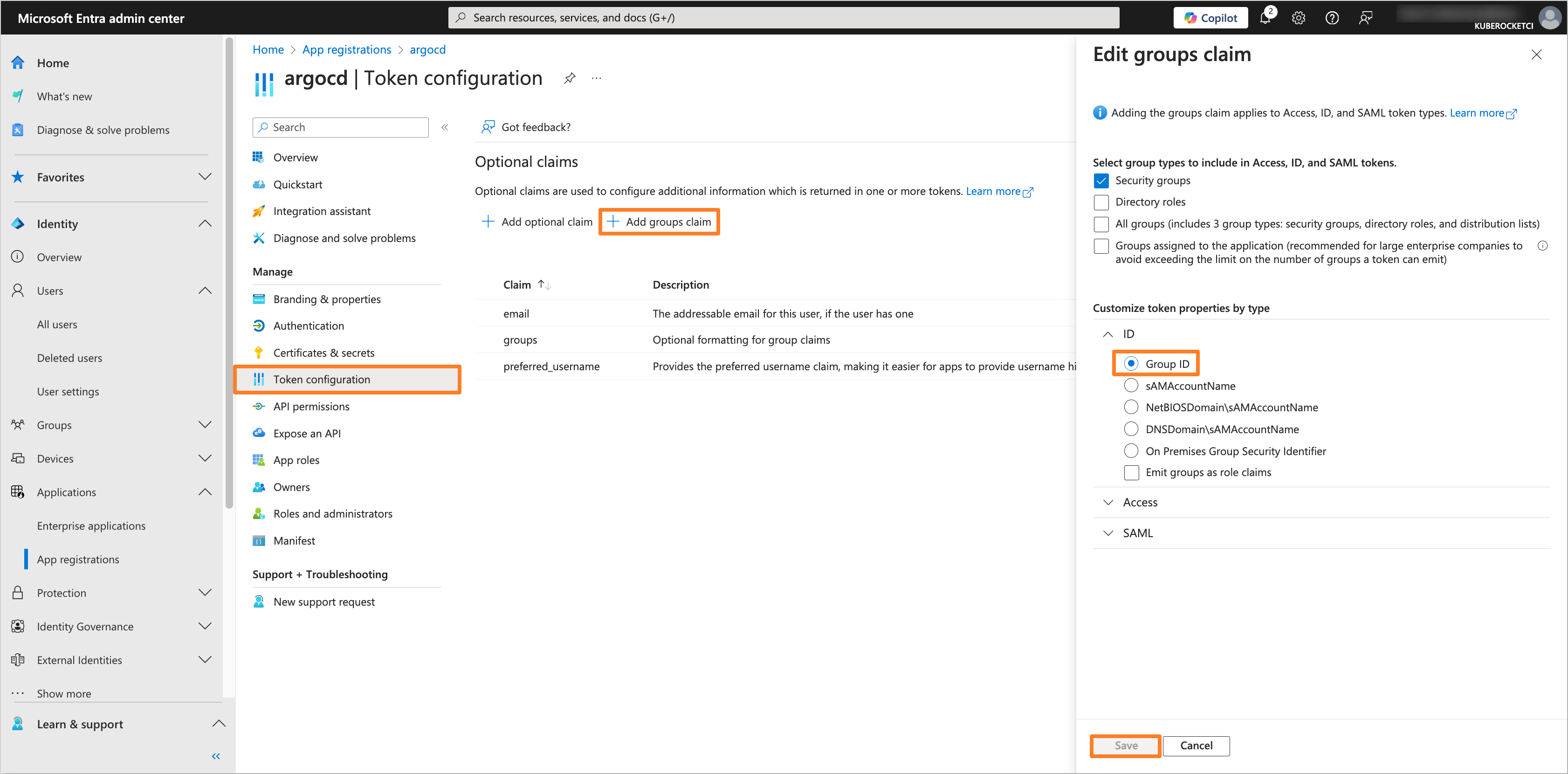 Token configuration