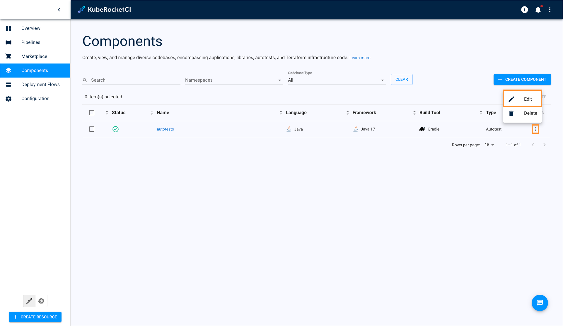 Edit autotest on the autotests overview page