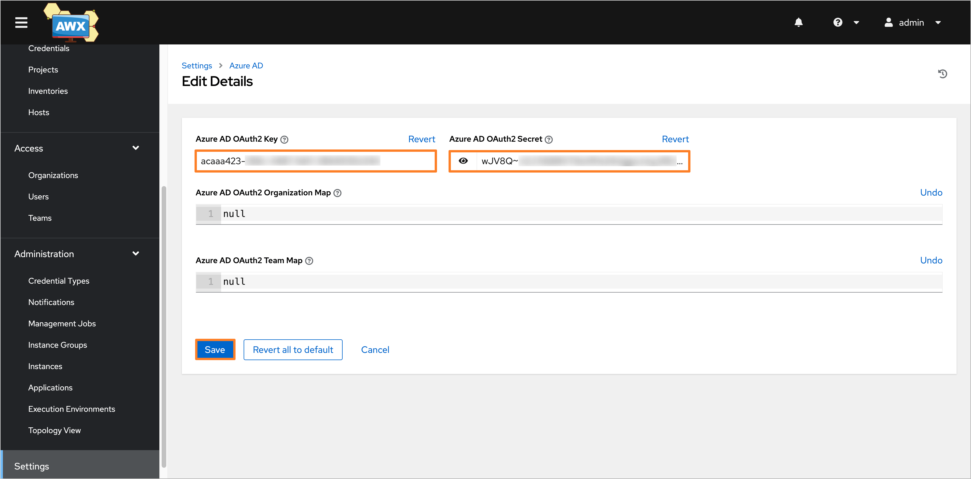 AWX Azure AD Settings