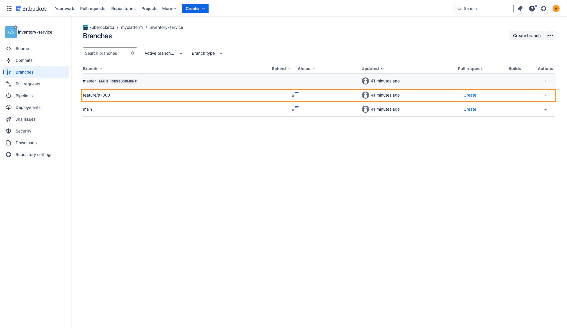 Codebase branches in Bitbucket