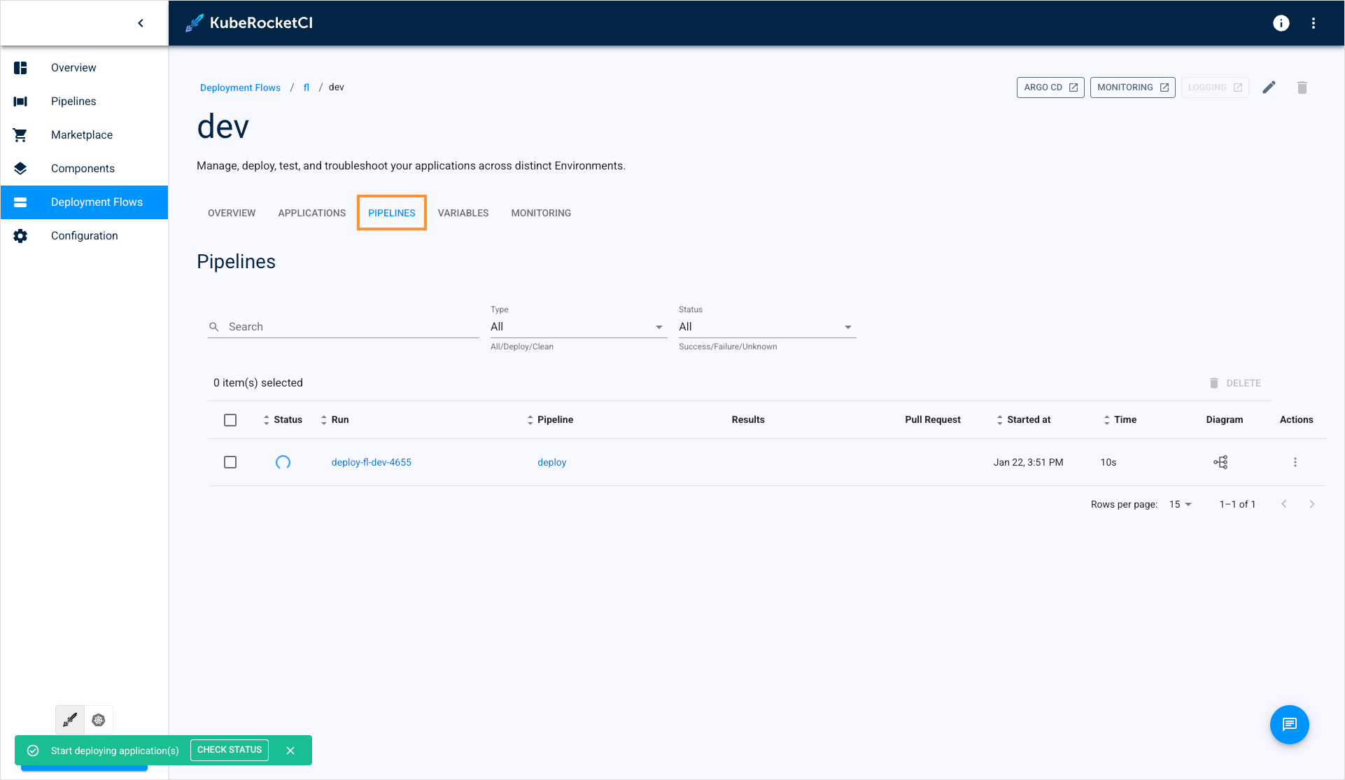 Check deploy pipeline run