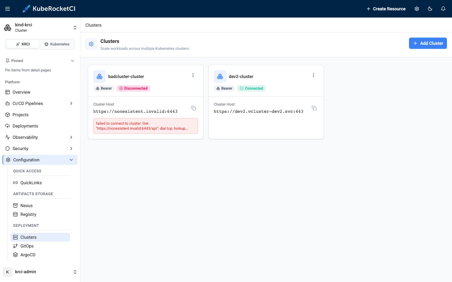 Cluster connection status