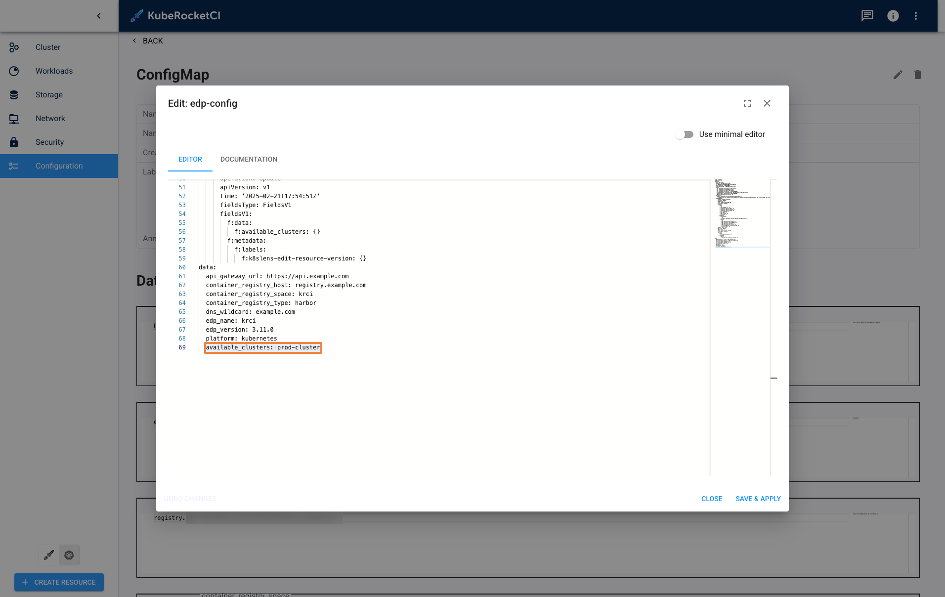 Add cluster via configmap edp-config