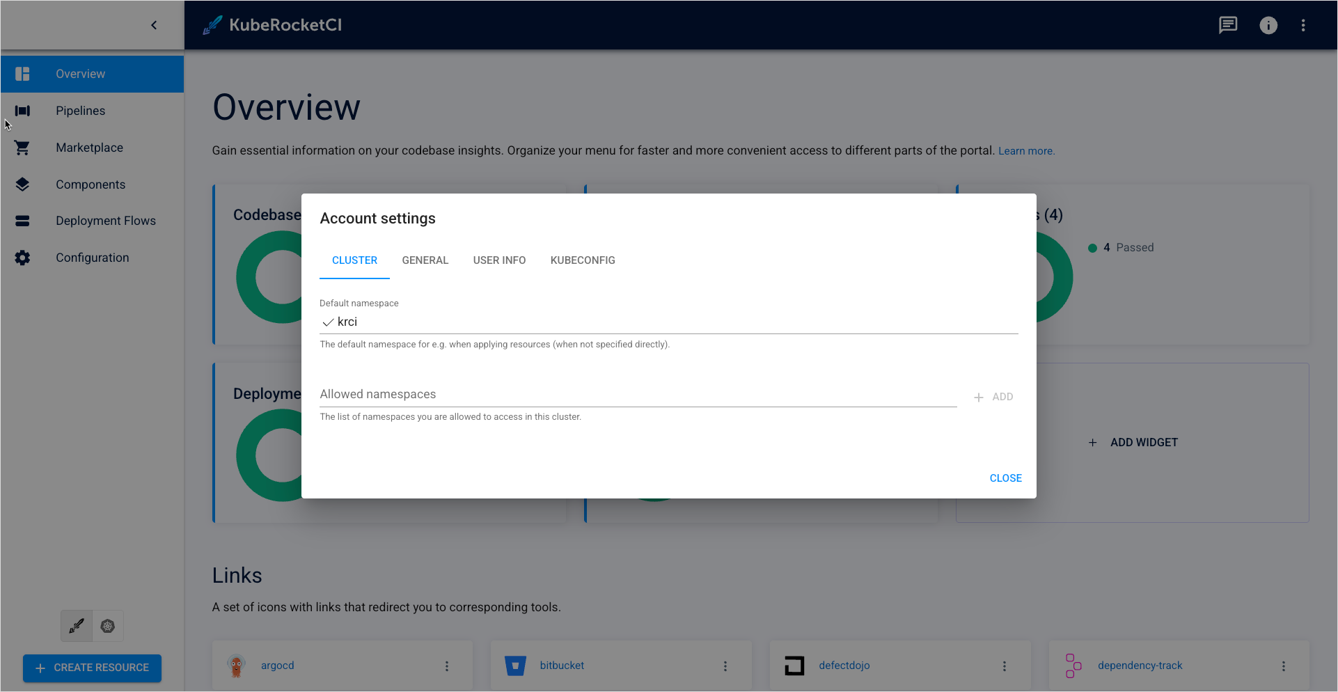 Cluster tab Cluster tab