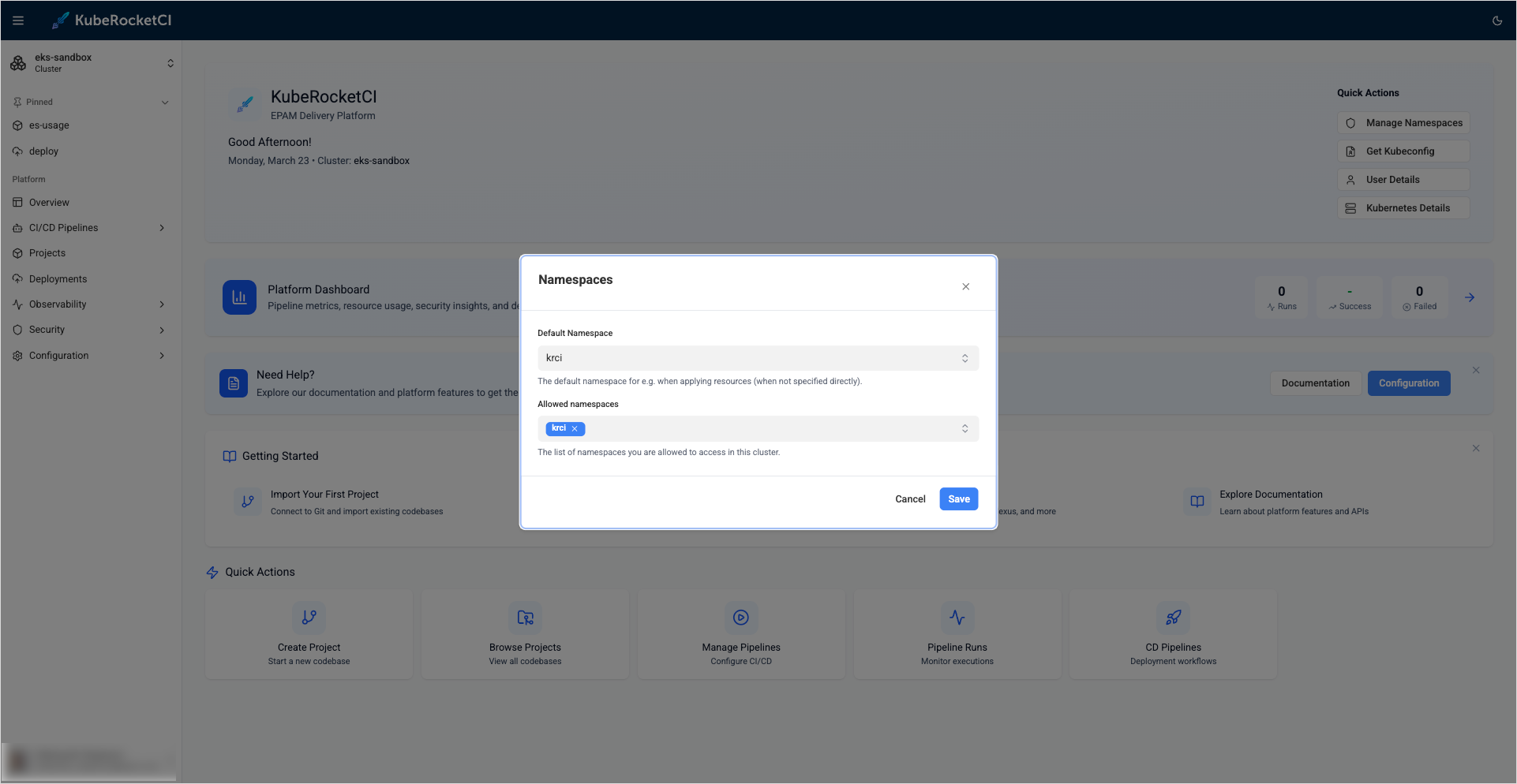 Cluster Settings menu