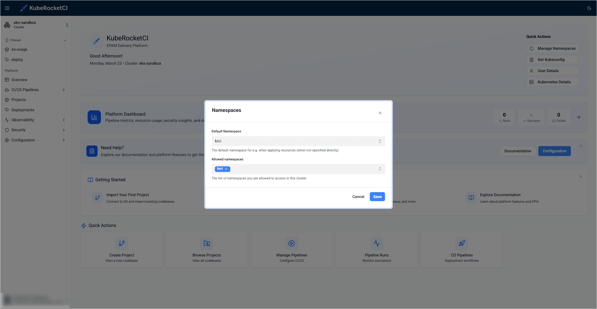 Cluster Settings menu