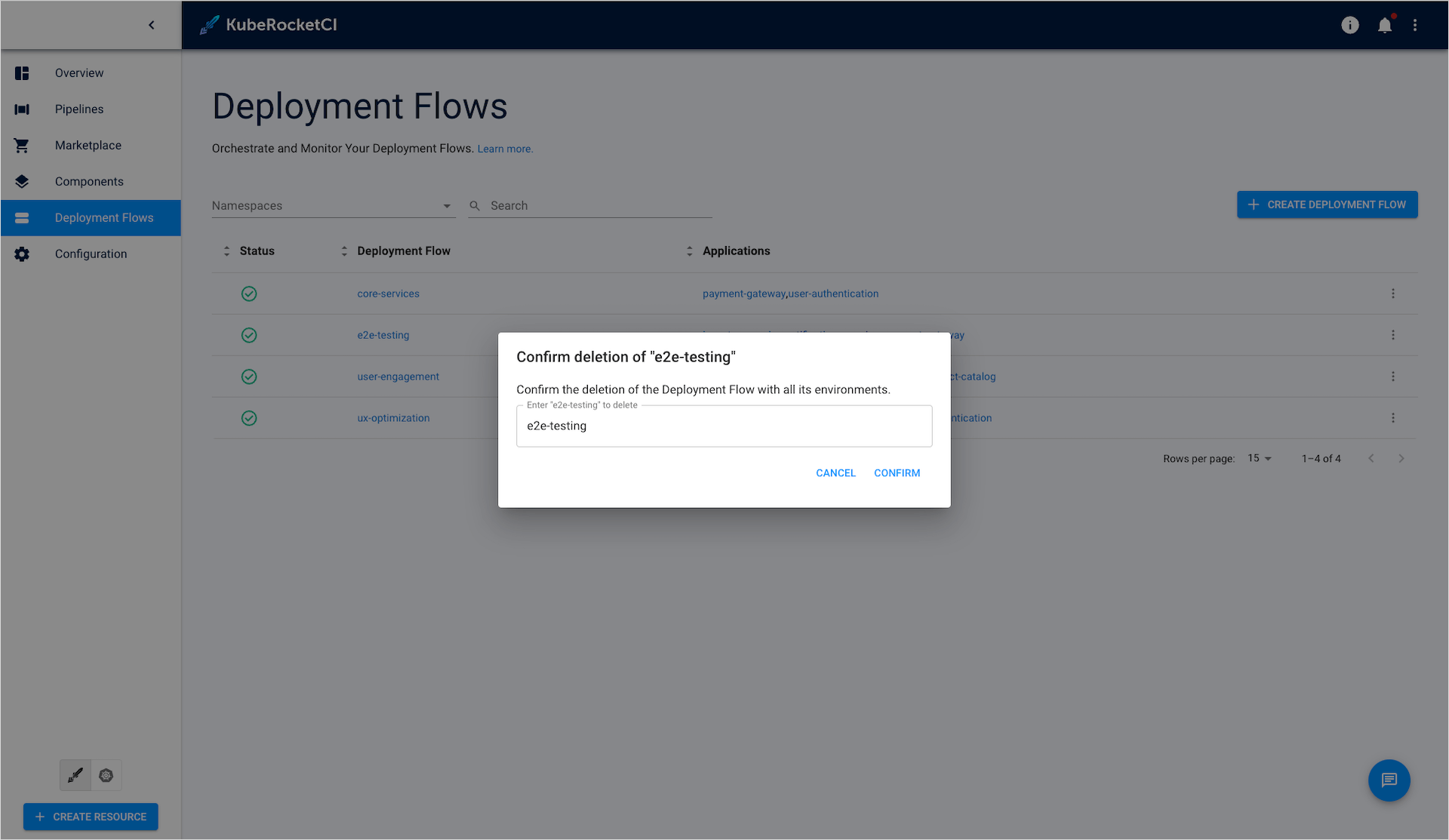 Confirm deployment flow deletion