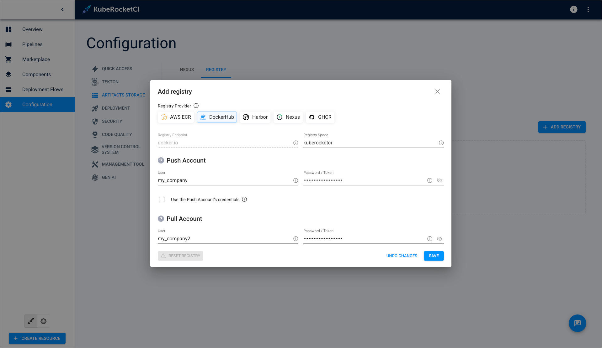 DockerHub settings