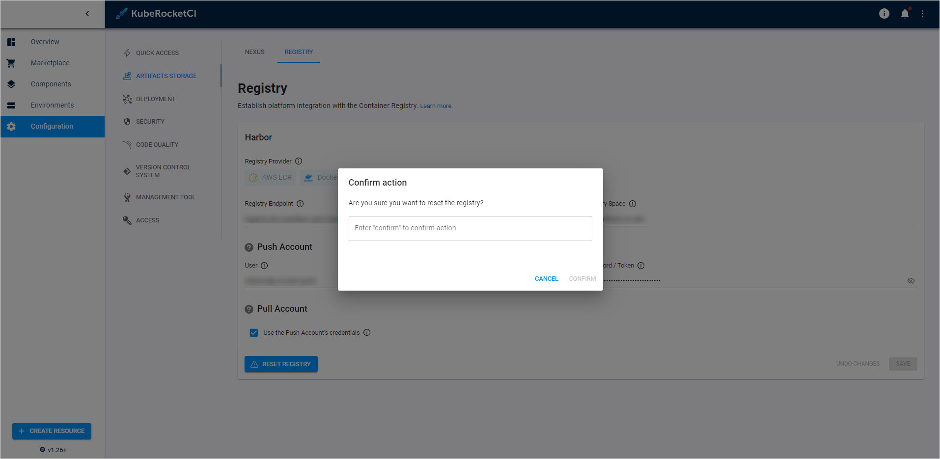Registry settings
