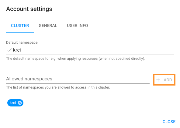 Default and allowed namespaces