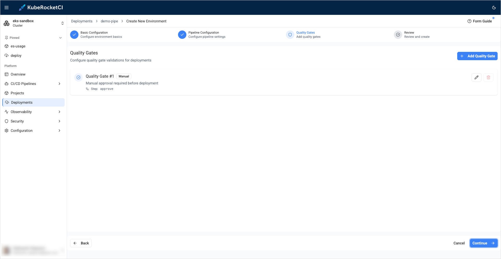 Add quality gates window Add quality gates window