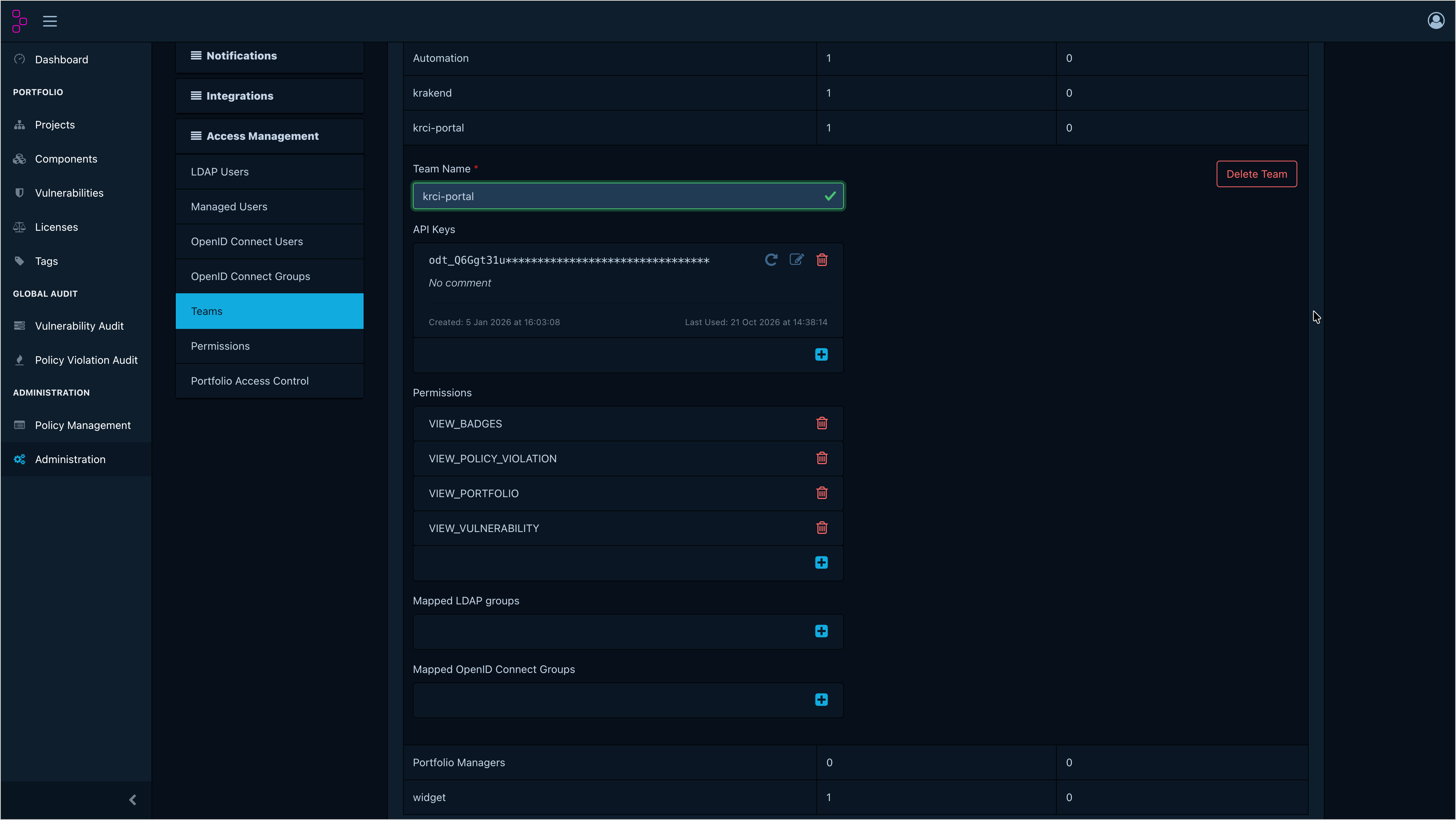 Dependency-Track portal team permissions Dependency-Track portal team permissions