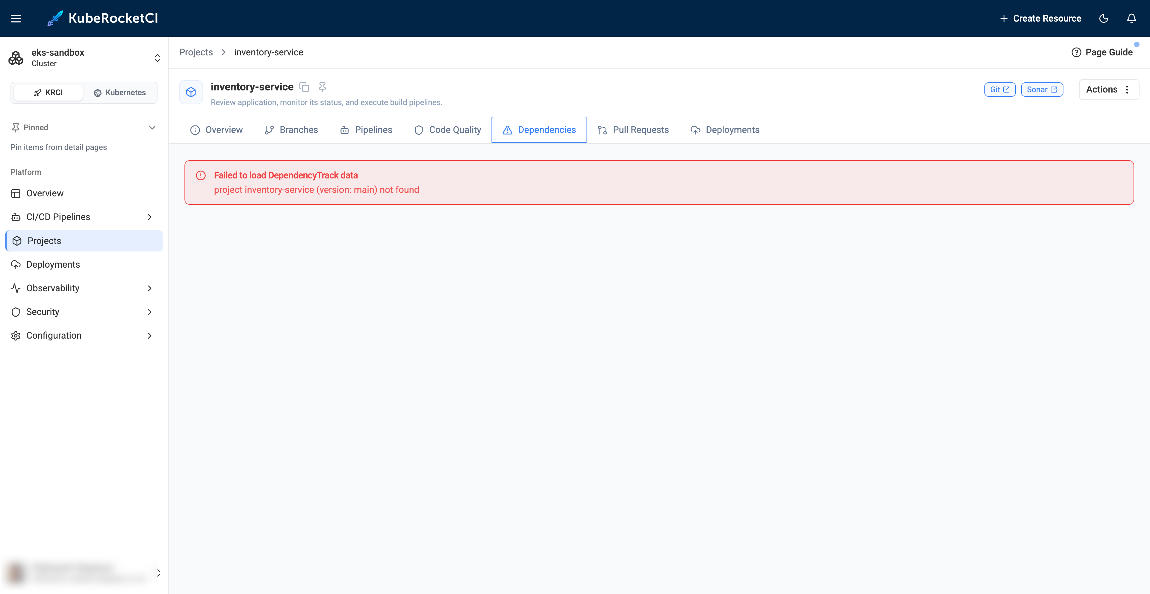 Dependency-Track project not found