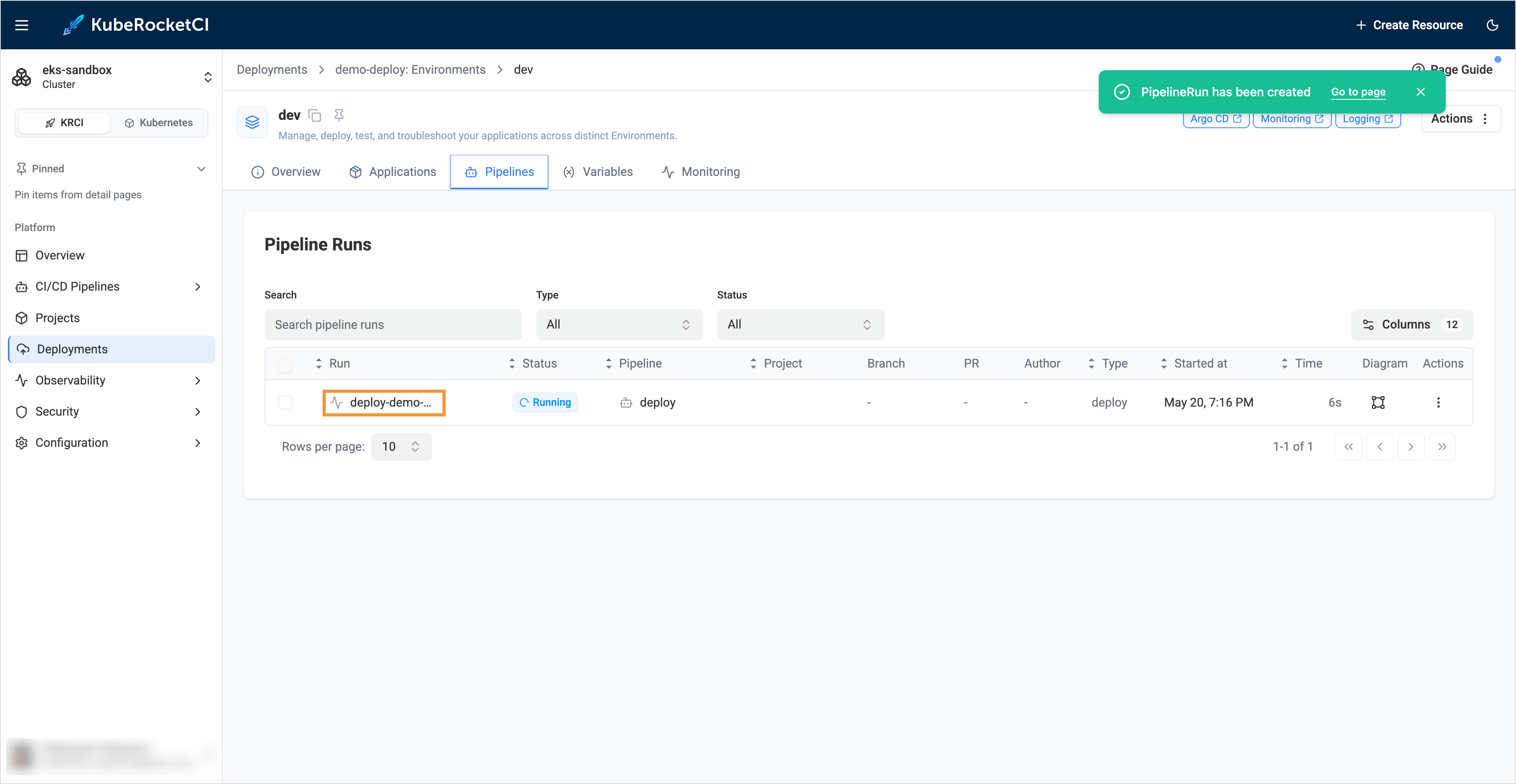 Deploy pipeline information Deploy pipeline information
