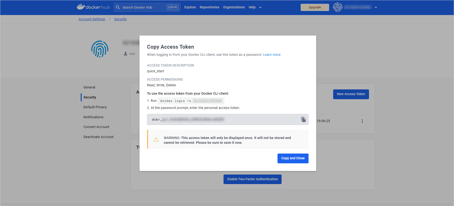 DockerHub token