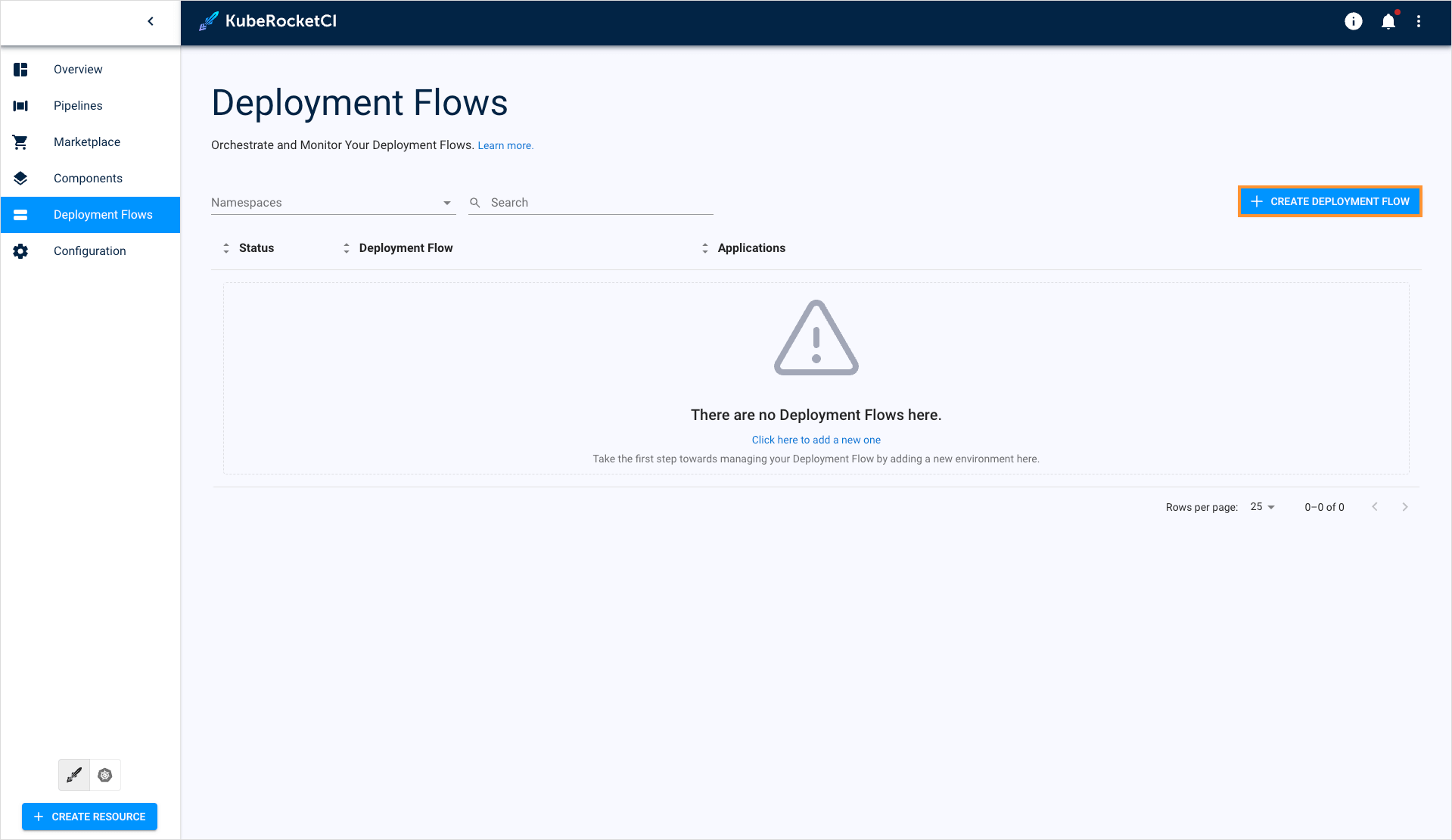 Deployment Flows menu