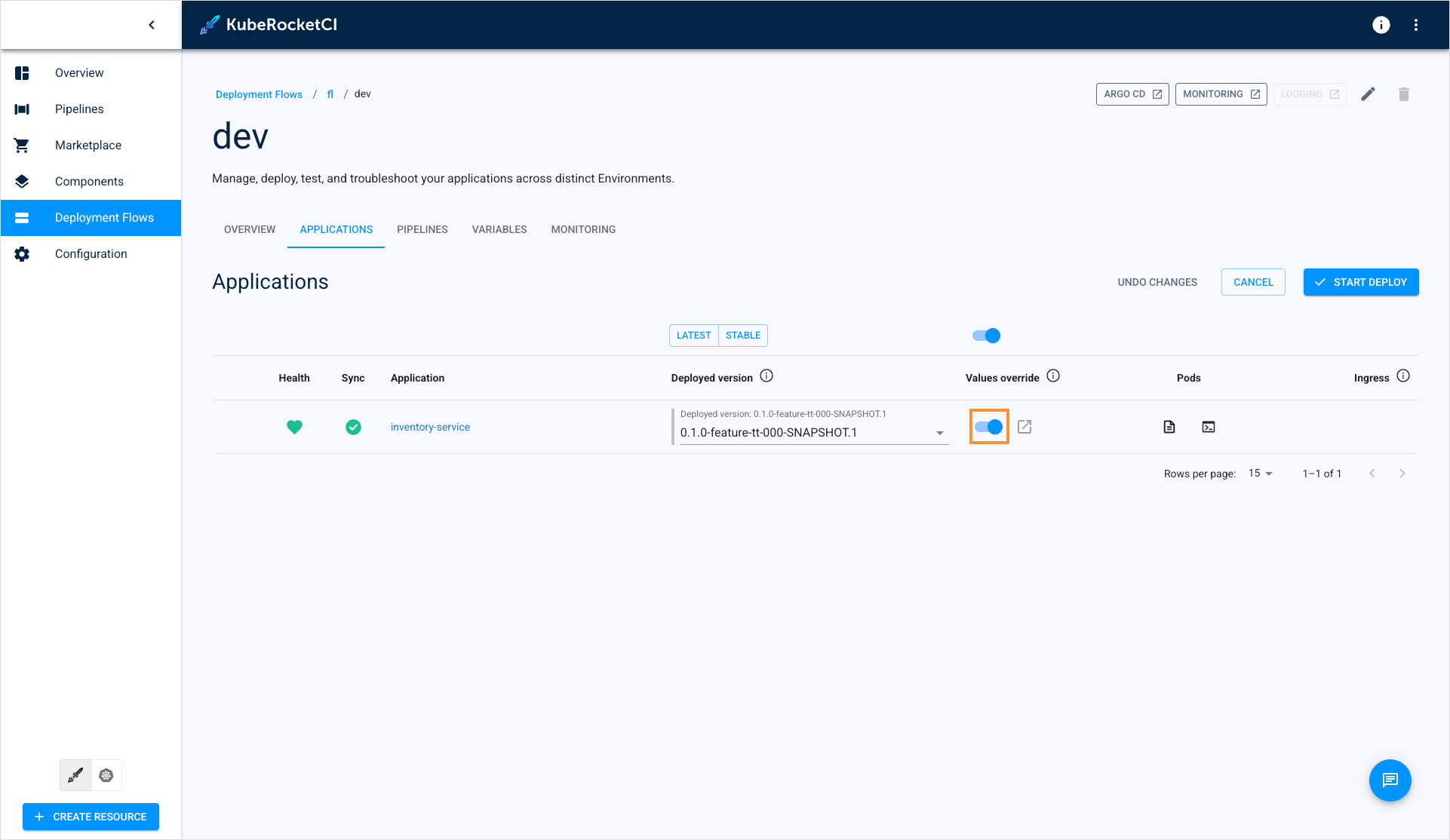 Enable values override option