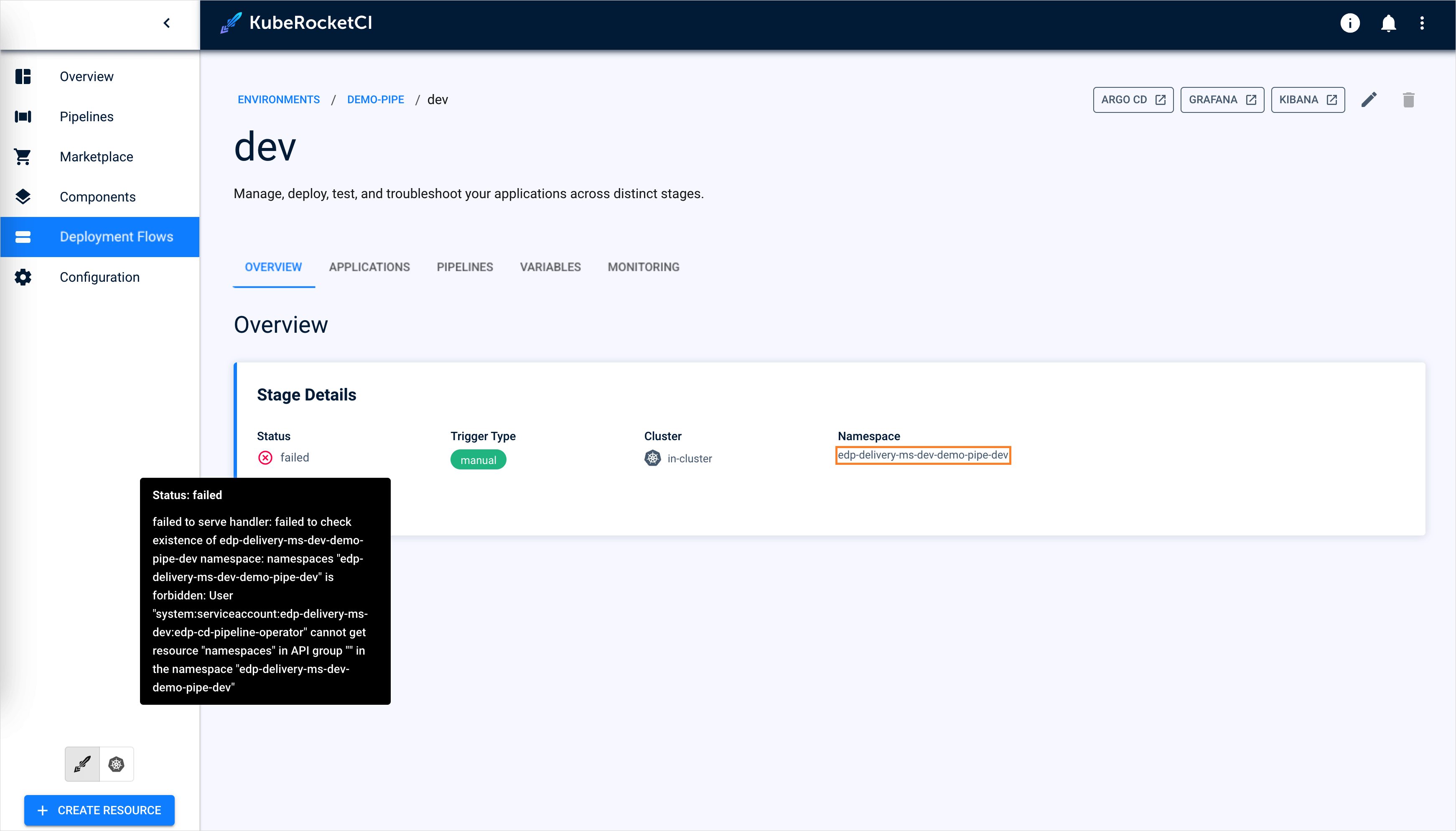 Failed environment Failed environment
