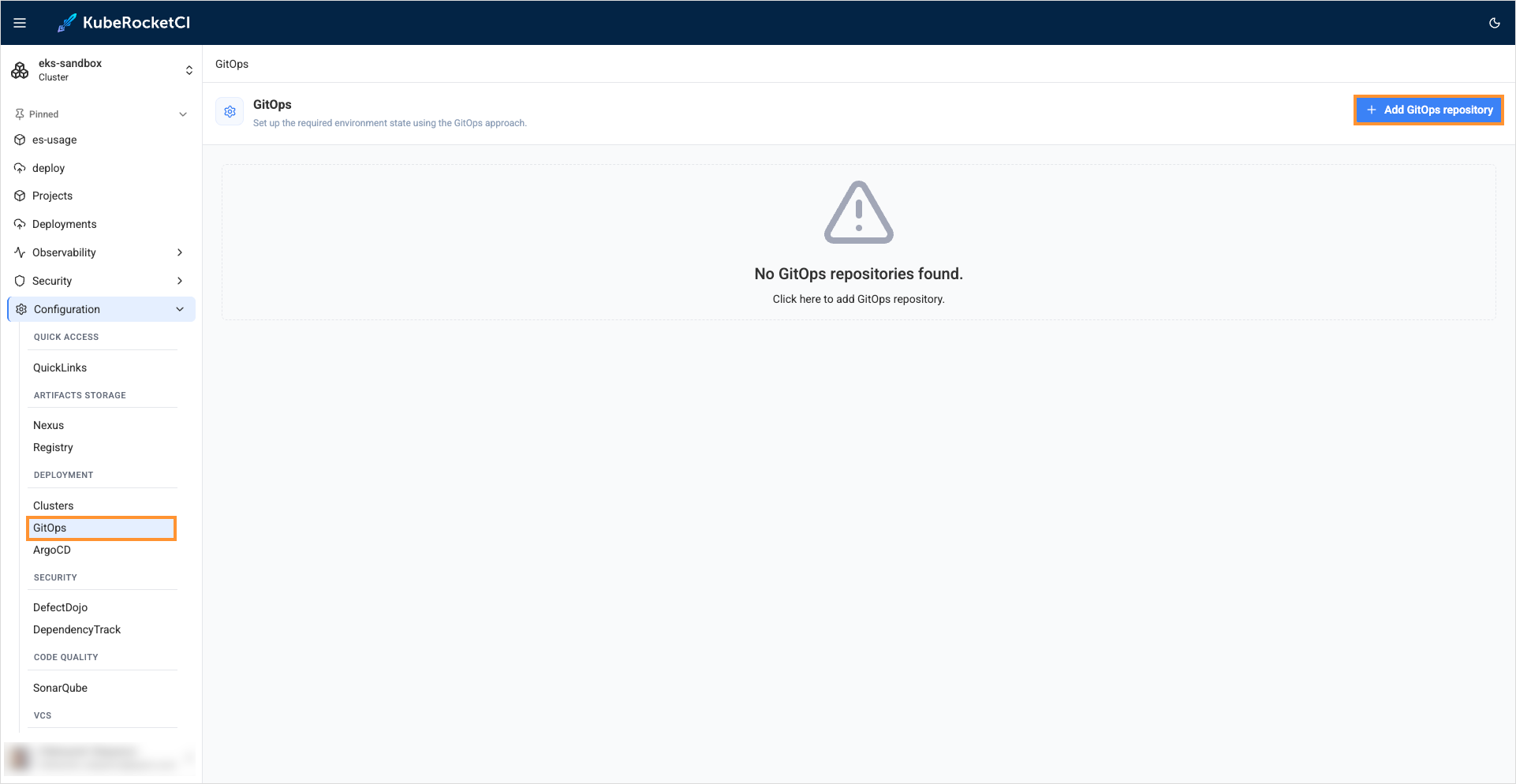 GitOps tab GitOps tab
