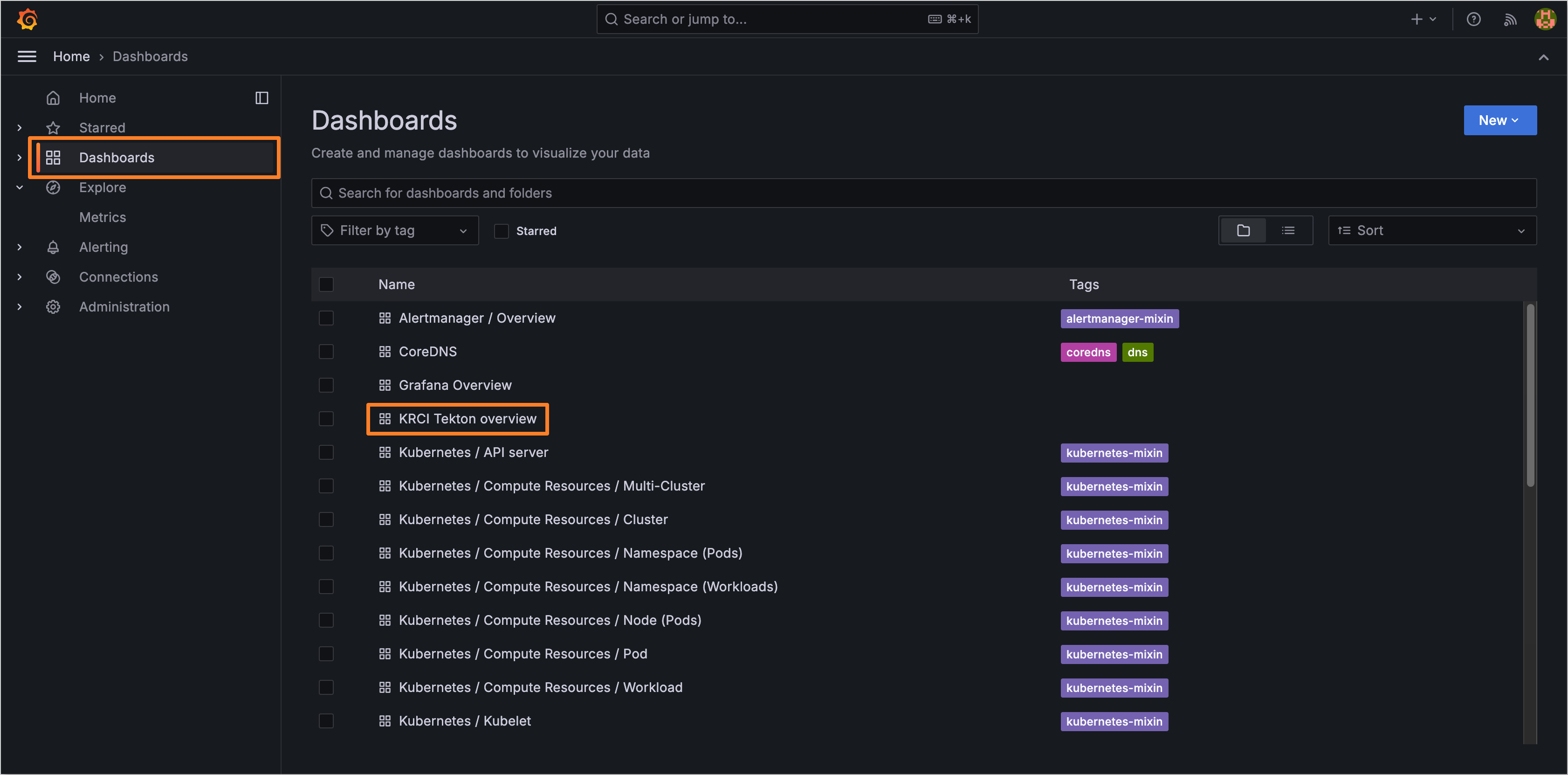 Tekton dashboard