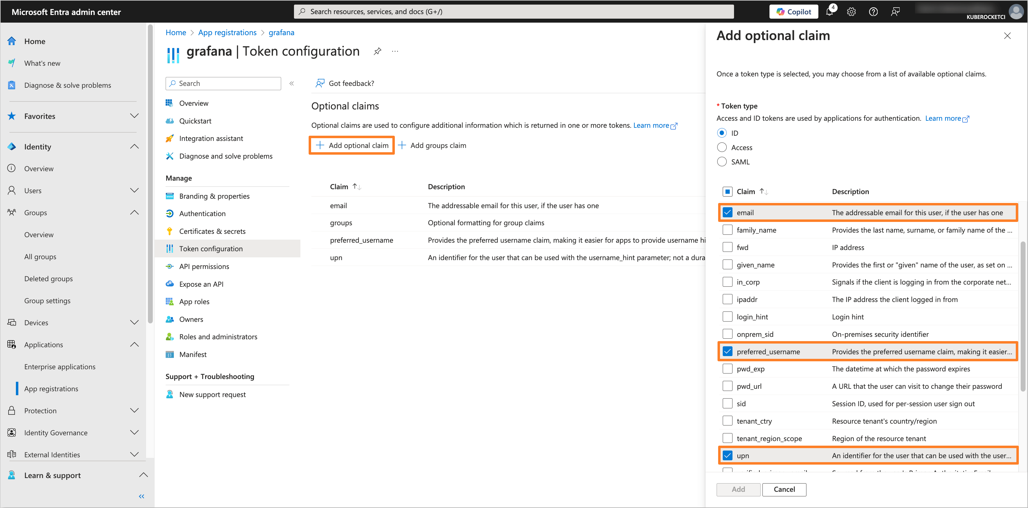 Token configuration