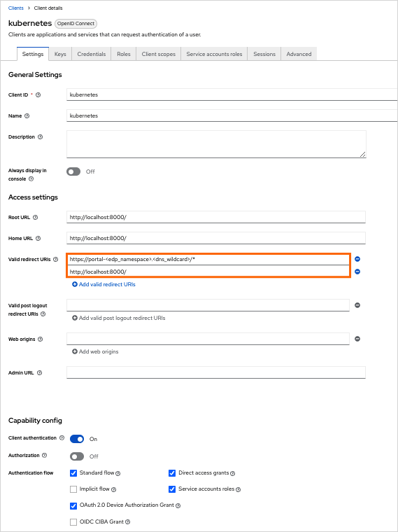 Keycloak client configuration