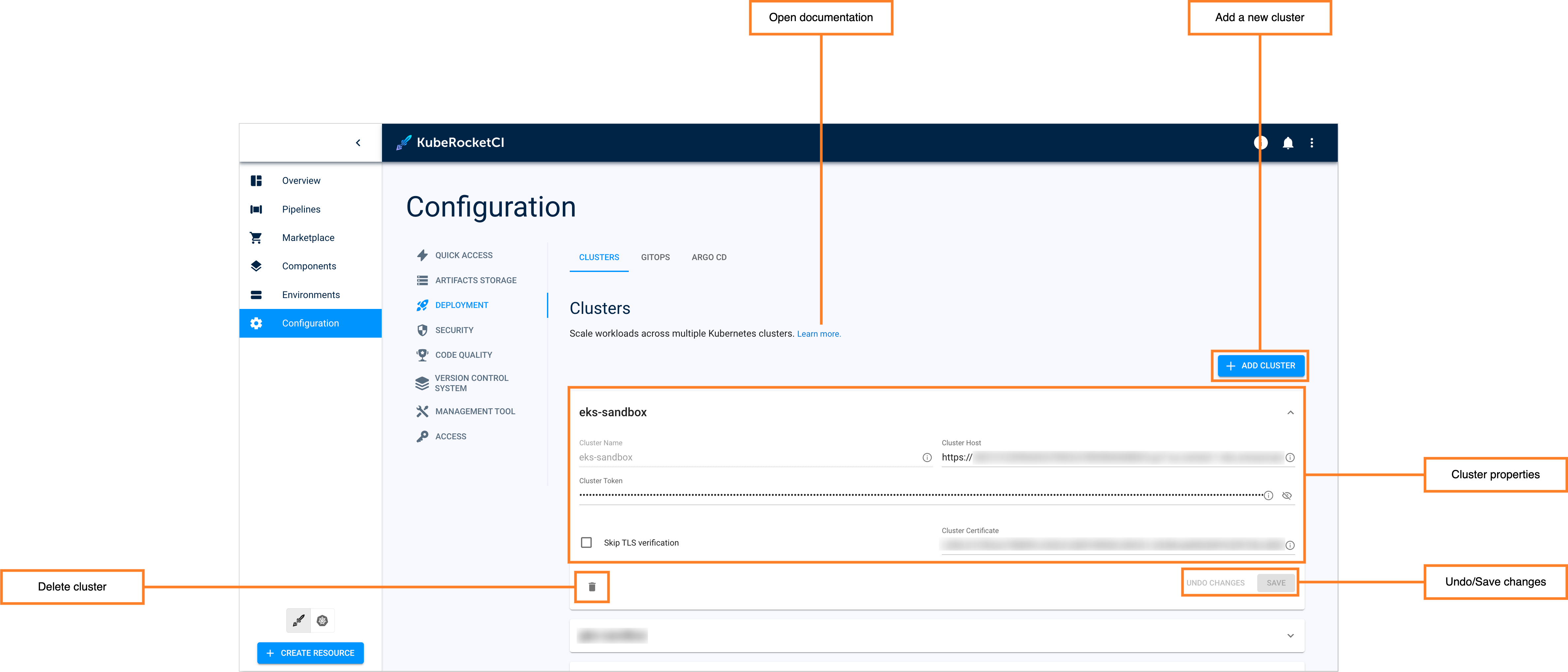 Clusters list