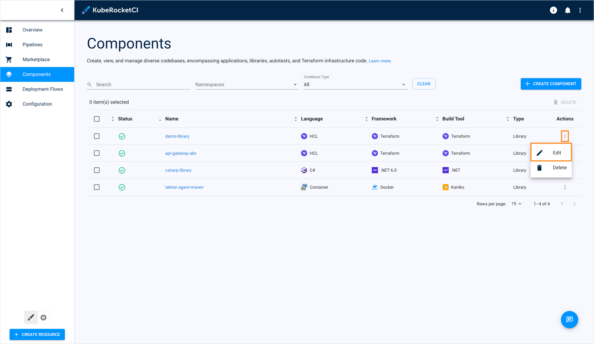 Edit library on the libraries overview page