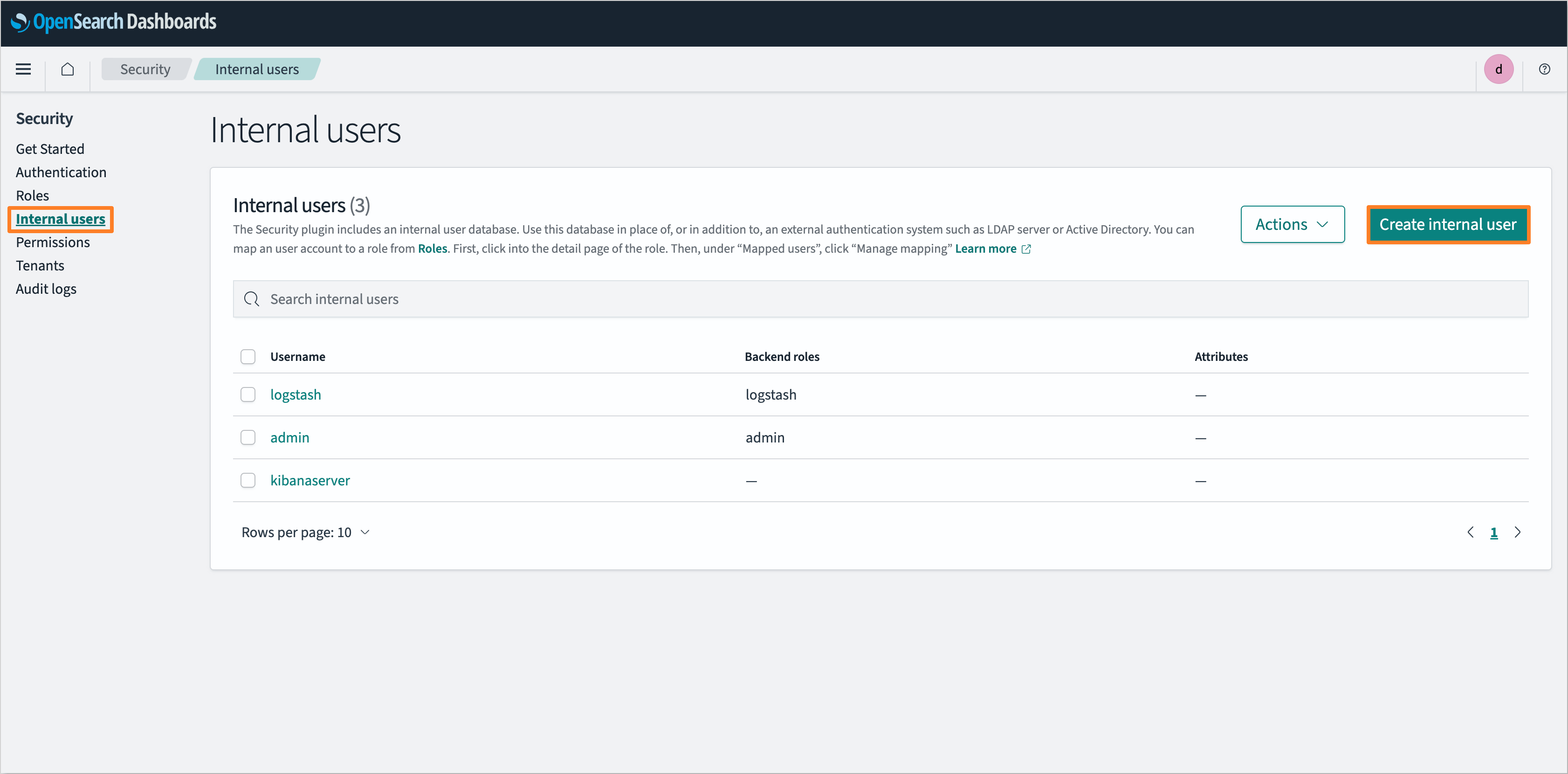 OpenSearch Internal Users