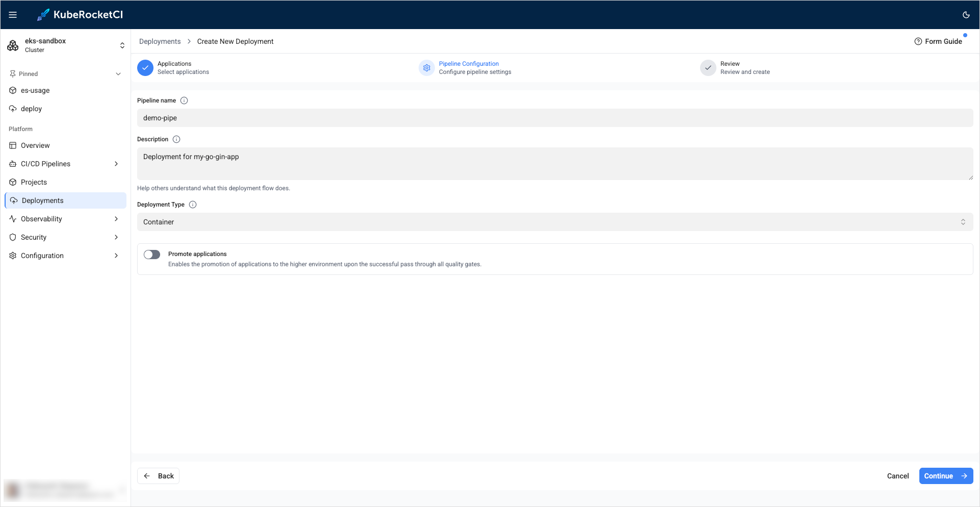 Pipeline configuration Pipeline configuration