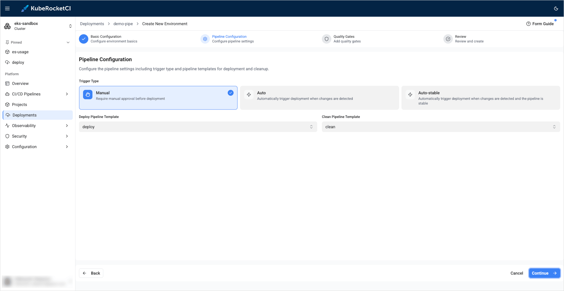 Pipeline configuration