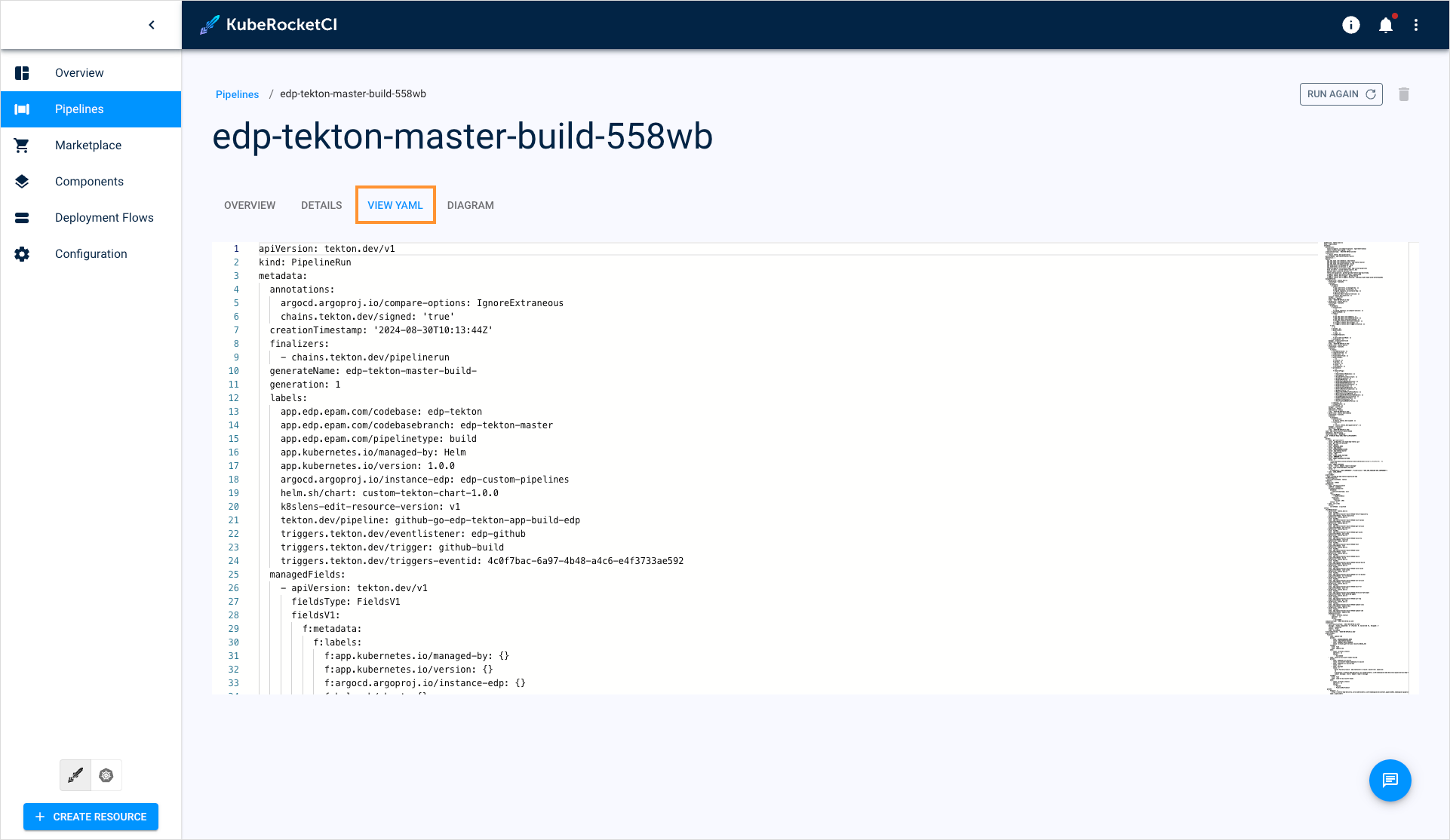 Pipeline view YAML