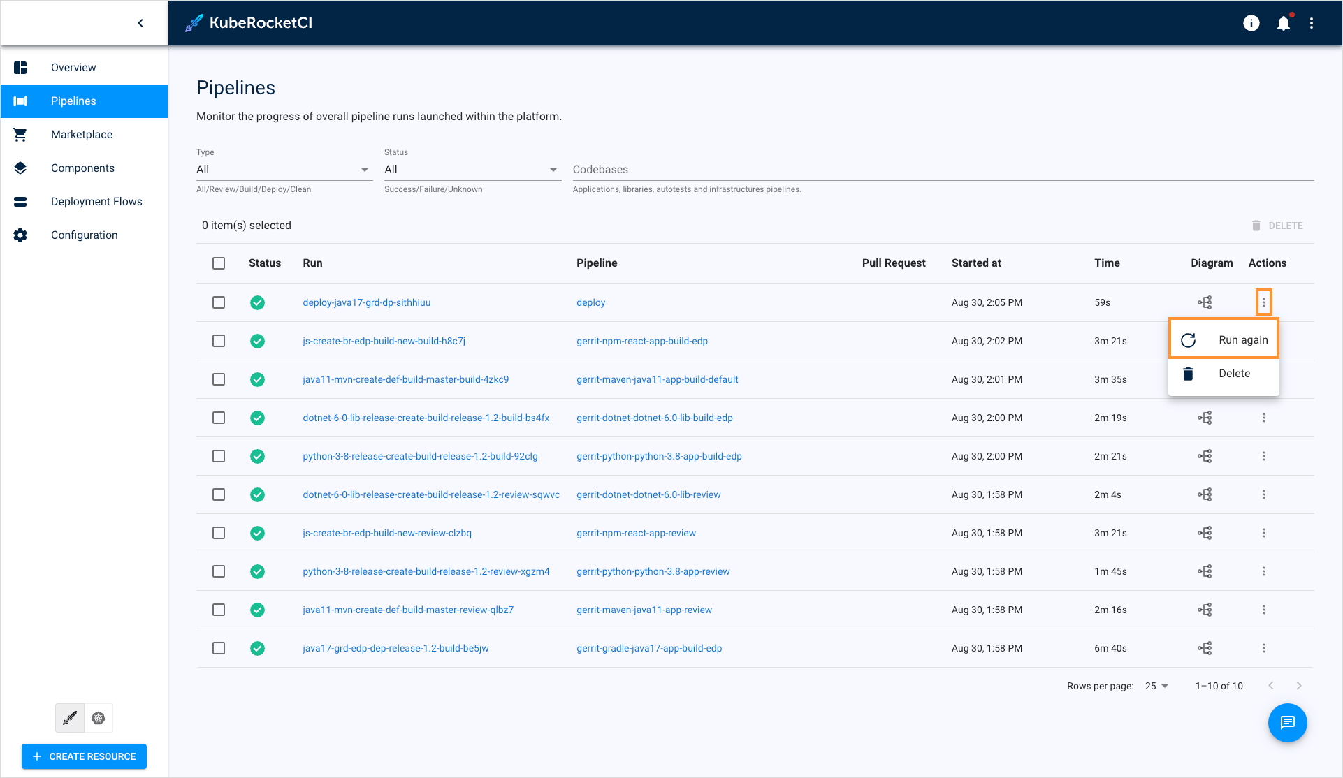 Restart pipeline run