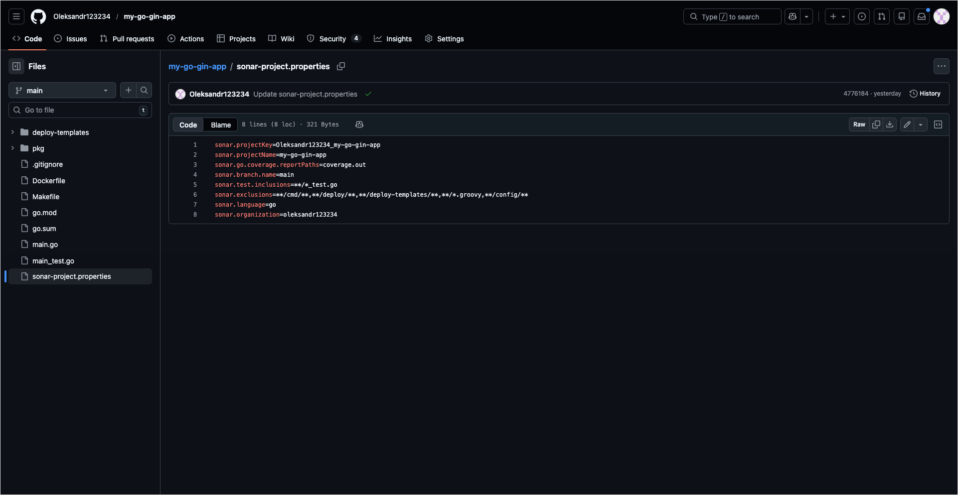 Sonar project properties