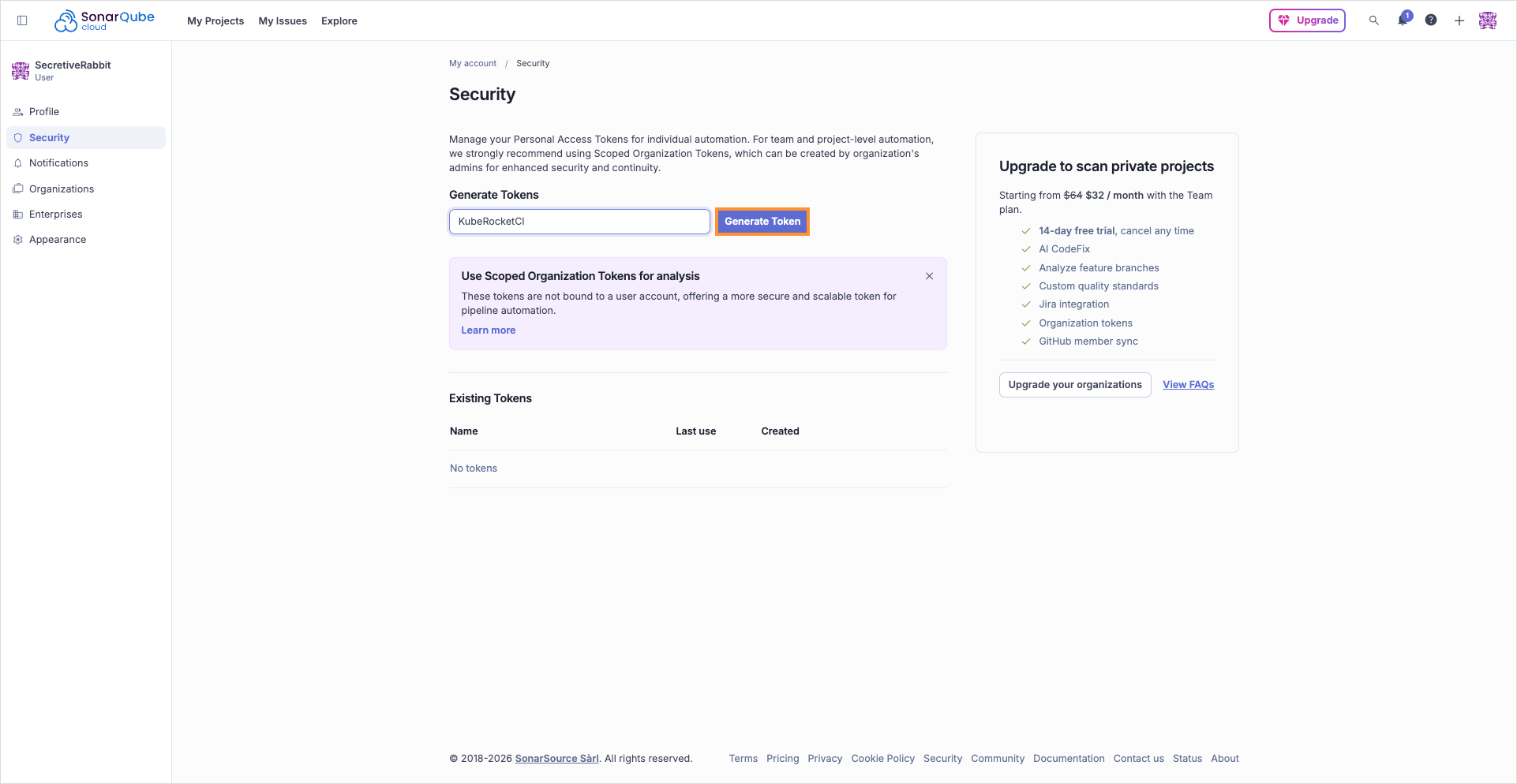 Generate token (current UI)