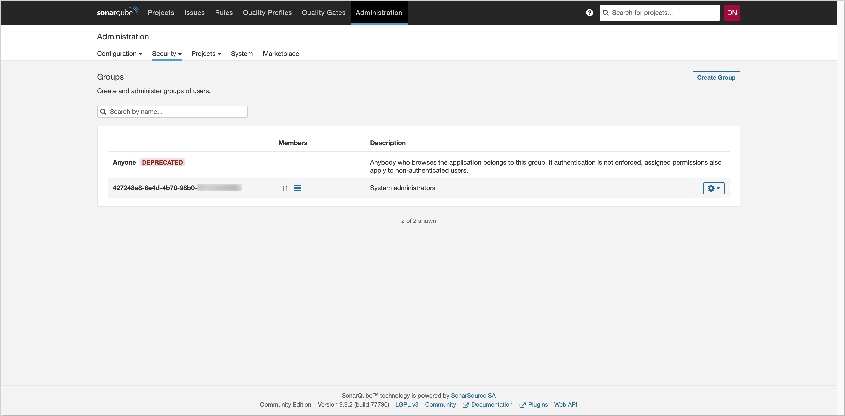 SonarQube groups