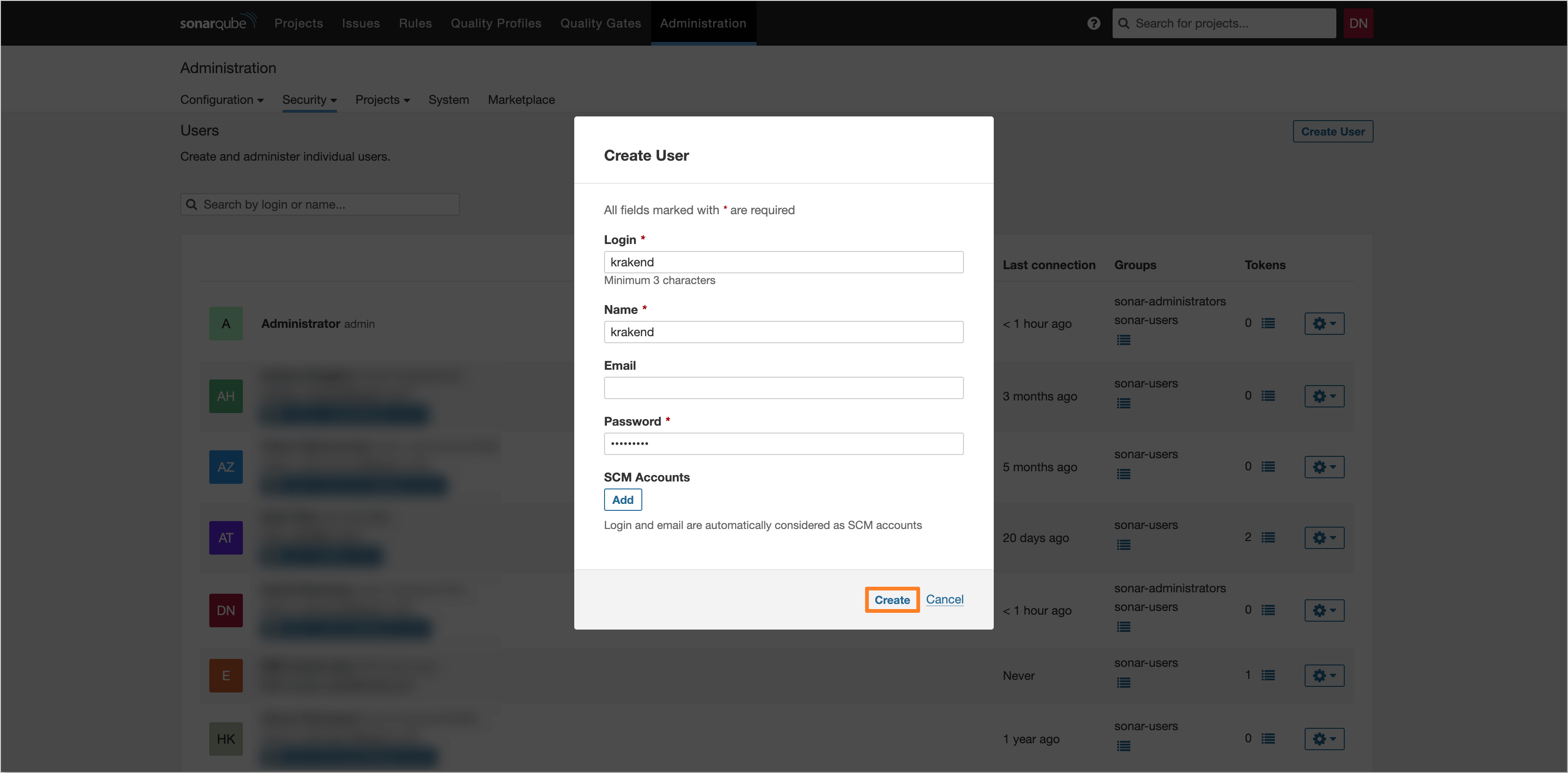 SonarQube User Details