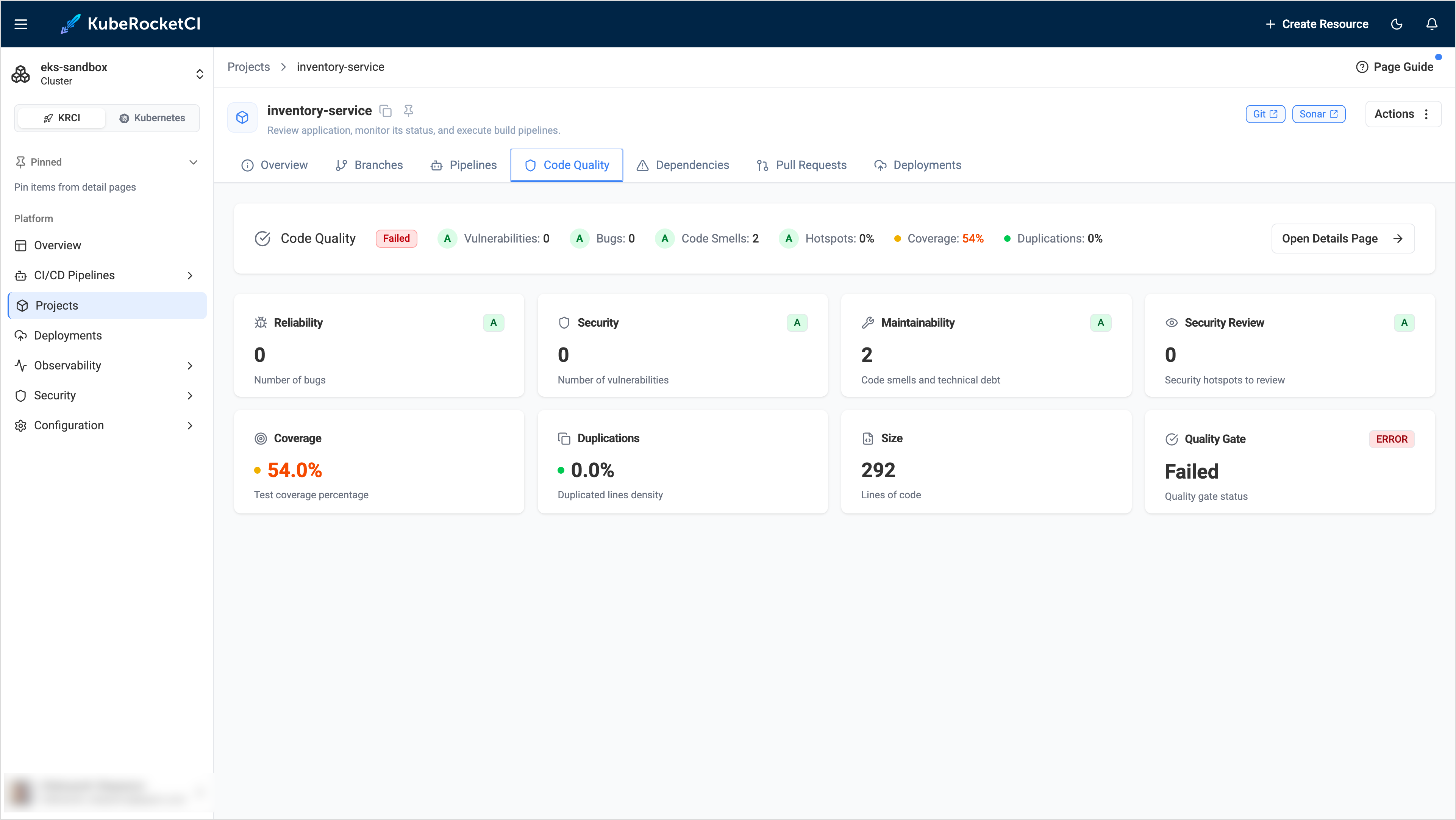 SonarQube Code Quality widget