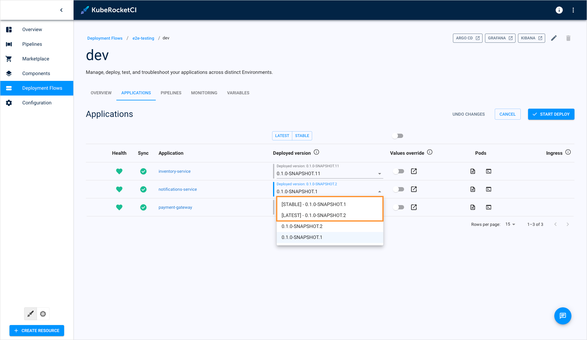 Stable and latest application tag