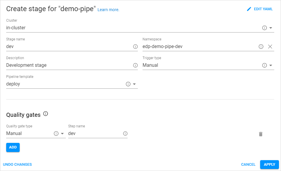 Create Stage window