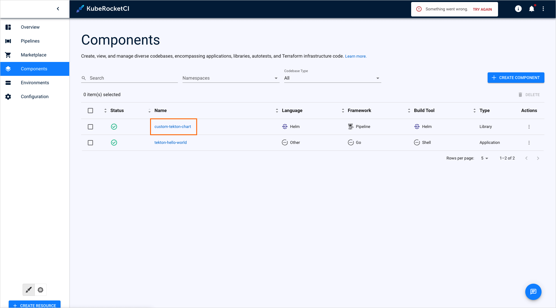 Components overview page