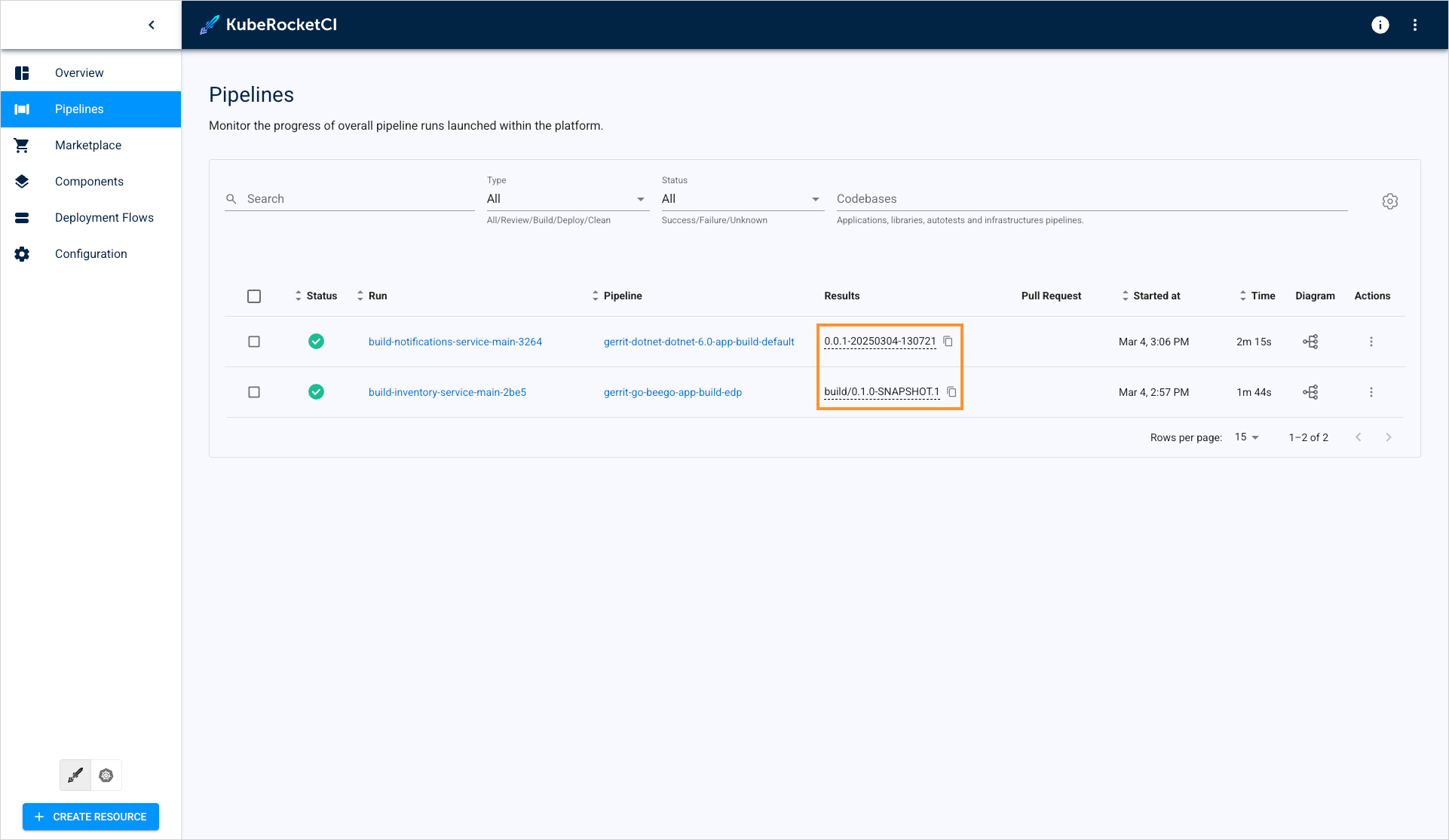 Versions in pipelines