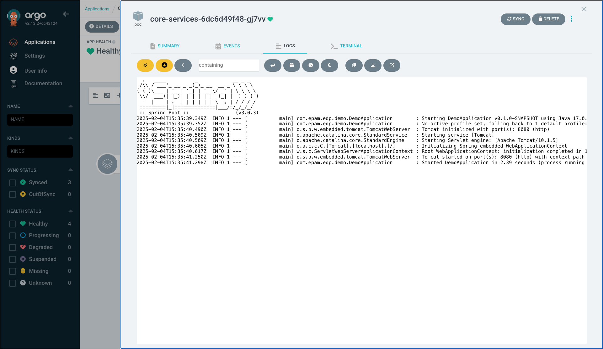 Application logs in Argo CD